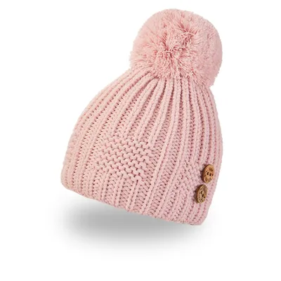 Obrázek produktu pro Čepice Beanie, pletená, s knoflíky a bambulí, materiál Outlast®, světle růžová, velikost 5 | 49-53 cm