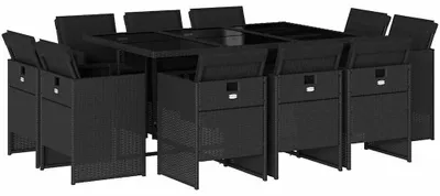 Obrázek produktu pro vidaXL 11dílný zahradní jídelní set s polštáři Black Poly Rattan