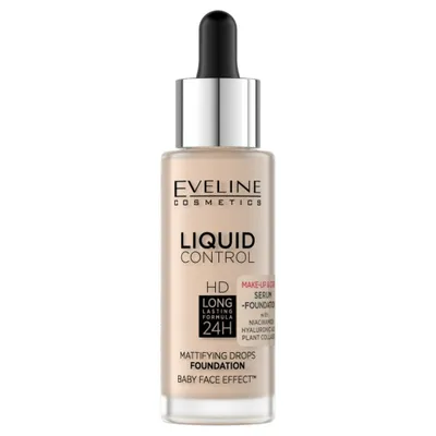 Produktbild von Eveline Cosmetics Liquid Control HD – langanhaltende, mattierende Foundation, Farbton 02 Soft Porcelain