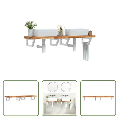 Immagine prodotto di The Living Store Mensola per lavabo a parete in acciaio e legno di acacia