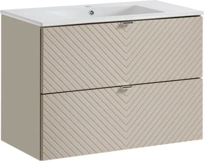 Image de Ensemble de salle de bain AOKI : meuble sous vasque à tiroirs 80cm + vasque blanche à encastrer
