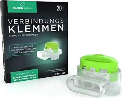 Zdjęcie produktu dla RASENWERK® - Złącze kablowe do przewodu granicznego kosiarki automatycznej - Zaciski połączeniowe z wodoodpornym wypełnieniem żelowym - Kompatybilne z producentami takimi jak Gardena, Husqvarna, Worx, Bosch - 20 sztuk