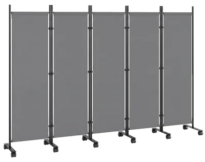 Produktbild von Raumteiler 5-teilig 252 x 40 cm Freistehend Paravent mit 12 Rollen Klappbar Trennwand DIY Dunkelgrau
