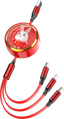 Produktbild von 3-in-1 Retractable USB Daten Kabel niedlichen Kaninchen Dekoration Aufladen für IOS Android Typ-c Rot