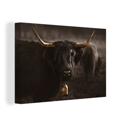 Produktbild von OneMillionCanvasses® - Leinwandbilder - 150x100 cm, Scottish Hochlandrind - Tier - Schwarz und weiß, Wandbilder Kunstdruck Wanddekoration