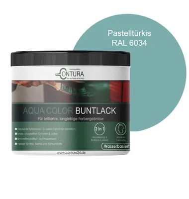 Produktbild von Contura 250ml. Buntlack Lackfarbe Lack Außen Innen Holz Metall Farbe Holzlack Möbellack - RAL 6034 Pastelltürkis