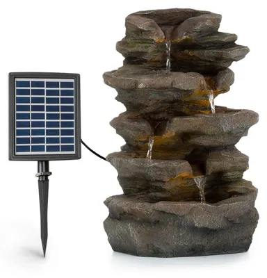 Produktbild von Blumfeldt Stonehenge Solarbrunnen, inkl. Solarpanel, Lithium-Ionen-Akku (ca. 5h Laufzeit), LED-Beleuchtung, Polyresin| frostbeständig, für drinnen und draußen, Steinoptik