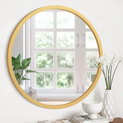 Image de Miroir mural avec cadre en bois, idéal pour la salle de bain et le salon