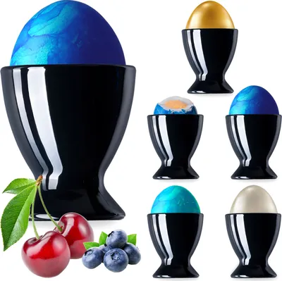 Produktbild von PLATINUX Schwarze Eierbecher aus Glas Set 6-Teilig Eierständer Eierhalter Frühstück Brunch Egg-Cup Likörgläser max. 35ml