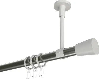 Produktbild von Interdeco Gardinenstange / Vorhangstange Edelstahl-Optik / Weiß, Typ Sonette Sitra (Konus) Deckenmontage, 20 mm Ø 1-läufig, 320 cm