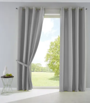 Produktbild von 2er Set Vorhänge Blickdicht Gardinen Matt Lichtdurchlässig »PALERMO« mit Ösen und Raffhalter Dekoschal HxB 225x140 cm Grau, 10000265-2