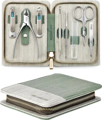 Produktbild von Maniküre-Set Professionelles Pediküre-Set - RVS Tragbares Reise-Pflegeset - Nagelpflegewerkzeuge Nagelknipser - Grün 8 Stück