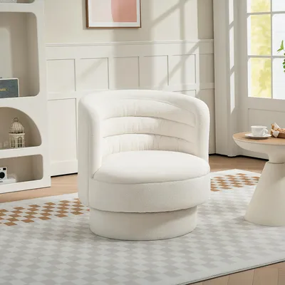 Produktbild von Drehsessel Wohnzimmer 360° gepolstert, Loungesessel Polstersessel Kautschukholz, Cremeweiß | 74 x 74 x 74 cm | 25 cm Schaumstoff | Taschenfedern
