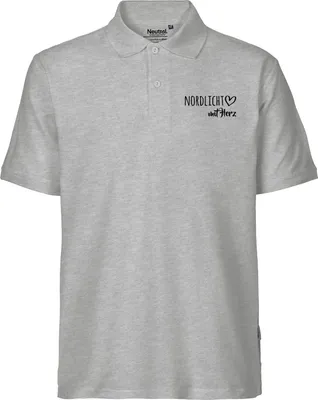 Produktbild von Huuraa Herren Polo Shirt Nordlicht mit Herz S Sport Grey Bio Baumwolle Fairtrade Poloshirt Geschenkidee