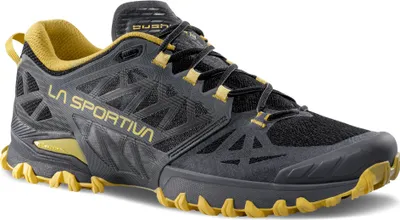 La Sportiva Bushido III Trailrunning-Schuh für Herren in Schwarz und Gelb mit niedrigem Schnitt.