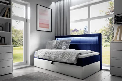 Produktbild von Boxspringbett Gästebett Kinderbett FABIAN Nr.2 100x200cm Weiss-Blau