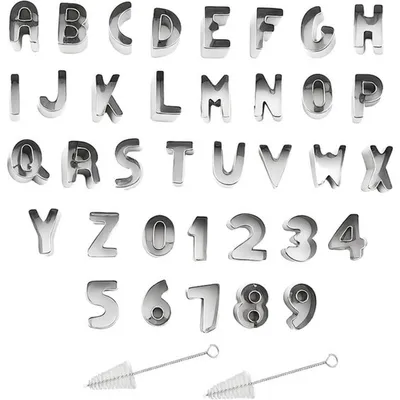 Produktbild von Set aus 36 Edelstahl Buchstaben- und Zahlen-Ausstechformen für Kekse, Fondant und Lernspiele