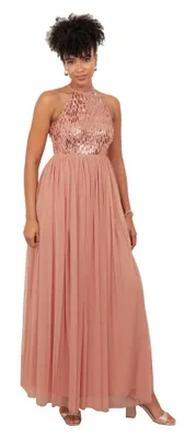Produktbild von Maya Deluxe Women's Maxi Dress Ladies Sleeveless Halterneck Sequin Embellished K