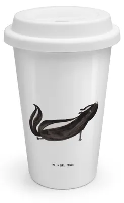 Produktbild von Mr. & Mrs. Panda ToGo Kaffeebecher Stinktier Yoga - Weiß - Geschenk, Raubtier, Liebe, Namaste, Wildtier, Thermobecher To Go, Mehrwegbecher, Becher