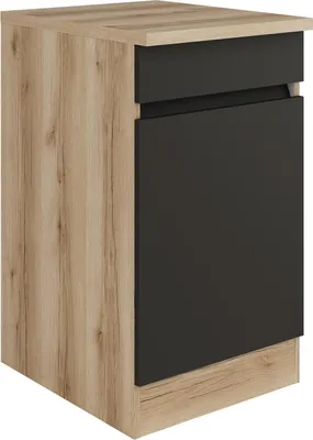 Productafbeelding van Optifit onderkast met lade en draaideur, model Noah420, afmetingen 50 x 60 x 88 cm, antraciet, mat, wordt geleverd als bouwpakket. De deur kan aan beide kanten worden bevestigd