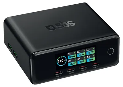 Produktbild von SBS 240W Desktop-Ladestation mit 6 Anschlüssen und TFT-Display, ideal für Laptops