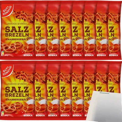 Produktbild von Gut & Günstig Salzbrezel Knabbergebäck Knackig & Cross mit Meersalz VPE (16x250g Packung) + usy Block
