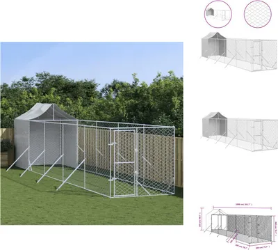 Immagine prodotto di vidaXL Cuccia per cani da esterno con tetto argentato 2x10x2,5 m in acciaio zincato - Cucce e recinti per cani