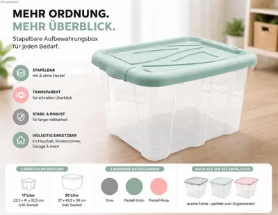Produktbild von Aufbewahrungsbox mit Deckel 17 Liter Grün – Stapelbare Kunststoffbox