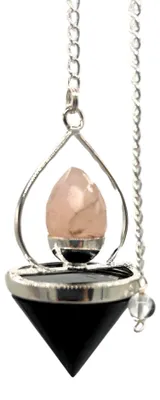 Image de Pendule "Lumière de Vie" ornée de pierres : agate noire et quartz rose