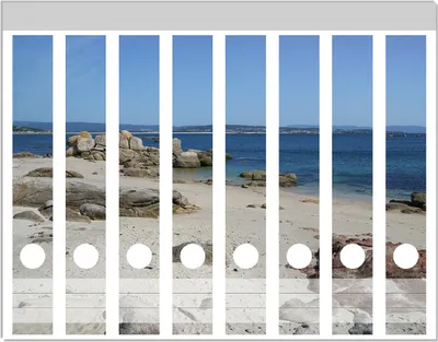 Produktbild von Wallario Ordnerrücken Sticker, selbstklebend für schmale Ordner, 8 Stück, Motiv Felsen auf einem Sandstrand