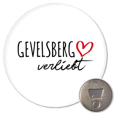 Produktbild von Huuraa Magnet Gevelsberg verliebt 59mm Kühlschrankmagnet rund Flaschenöffner Geschenkidee