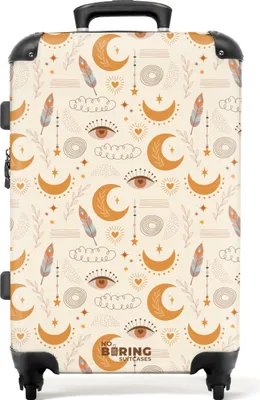 Produktbild von NoBoringSuitcases.com® Großer Koffer - Beige met bohemian maanpatroon - Kombinationsschloss TSA - Hartschalen Trolley 4 Rollen - 72 liter - Reisekoffer - 66 cmKoffer Mittelgroß 67x43x25 cm, 72L,