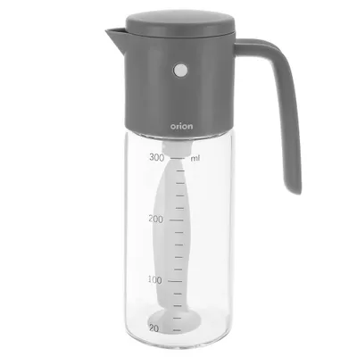 Produktbild von Orion Öl- und Dressingmixer, 350 ml, 11,5x6,5x19 cm, manuell, mit Messskala und Rührstab mit Kolben, aus Borosilikatglas und Kunststoff, transparent, spülmaschinen- und mikrowellengeeignet