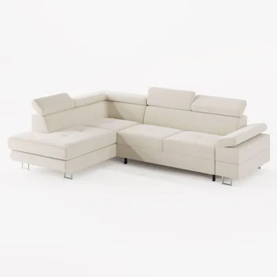 Produktbild von ECKSOFA CAROLINE Links Creme matter Veloursstoff mit Schlaffunktion und Bettkasten