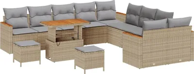 Produktbild von vidaXL Gartensofa-set mit Kissen 13 pcs Beige Poly-Rattan