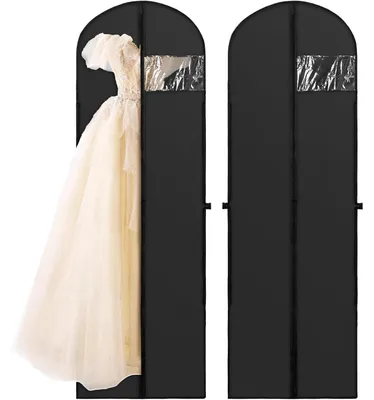 Immagine prodotto di Sacchi per abiti, lunghezza 180 cm, confezione da 2, pieghevoli, traspiranti, antipolvere, colore nero