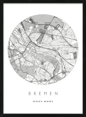 Produktbild von Gerahmtes Bild Bremen Landkarte I 53x73 cm