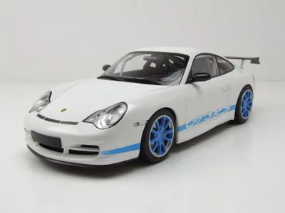 Immagine prodotto di Minichamps 155062021 Porsche 911 GT3 RS 2002 bianca con strisce blu in scala 1:18