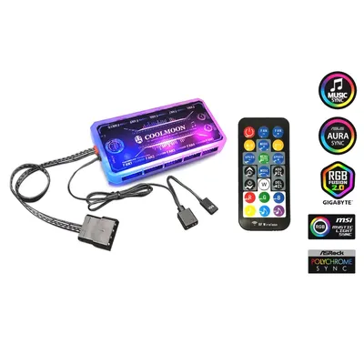 Immagine prodotto di BRAINZAP A-RGB RGB 5V 6-PIN Controller - Fan Fan Music Sync - Compatibile con Aura Asus Asrock MSI Gigabyte Coolmoon
