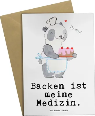 Produktbild von Mr. & Mrs. Panda babykarte Panda Backen - Weiß - Geschenk, Kuchen, Grußkarten, einladungskarten, osterkarten, weihnachtskarten, hochzeitskarten, Hobbybäcker