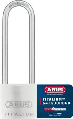 Produktbild von ABUS Vorhängeschloss Titalium 64TI/30HB60 gl.-6311 - gleichschließend und mit hohem Bügel - Kellerschloss mit Schlosskörper aus Spezial-Aluminium - gehärteter Stahlbügel - ABUS-Sicherheitslevel 4