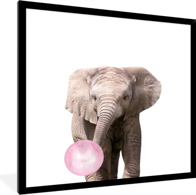 Produktbild von MuchoWow® Gerahmtes Poster Elefant - Rosa - Kaugummi - Mädchen - Kinder - Tiere 40x40 cm - Poster mit Schwarzem Bilderrahmen Wandposter Rahmen Foto Bilder - Mit Rahmen - Wanddekoration Schlafzimmer