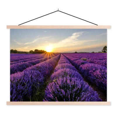 Produktbild von MuchoWow® Textilposter Lavendel - Blumen - Sonnenuntergang - Lila 60x45 cm mit holzfarbenen Rahmen - Bild