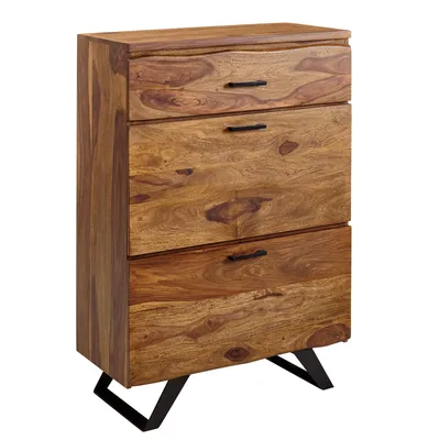 Produktbild von WOHNLING Kommode 80x120x41,5 cm Sheesham Massivholz / Metall Flurkommode Sideboard Highboard mit Baumkante Kommodenschrank Holz Modern Standschrank