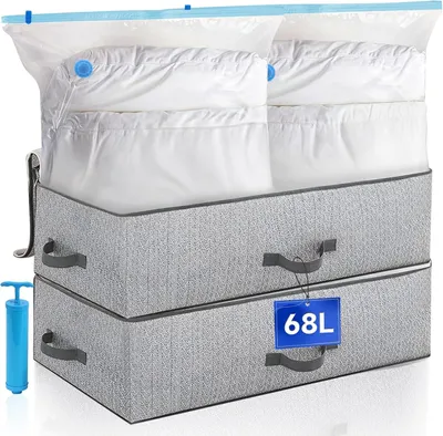 Produktbild von Aufbewahrungsboxen für unter dem Bett - Set aus 2 - Unterbett-Kommode - 2 Vakuumbeutel für Kleidung - Faltbare Unterbettaufbewahrung
