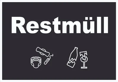 Produktbild von Restmüll Mülltrennung Schild Text Symbol Haushalt waagerecht A5 Rückseite selbstklebend
