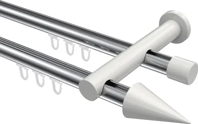 Produktbild von Interdeco Innenlaufstange / Gardinenstange mit Innenlauf Chrom / Weiß, Typ Platon Savio (Kegel), 20 mm Ø 2-läufig, 100 cm