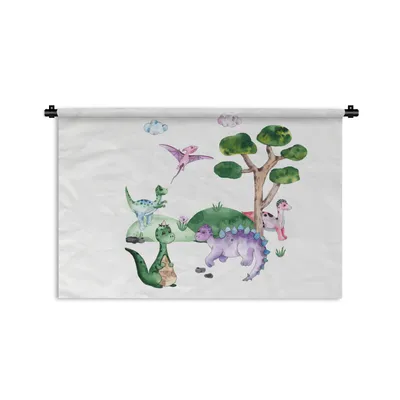 Produktbild von MuchoWow® Wandteppich Wandbehang Kinderzimmer - Farben - Dinosaurier - Jungen - Mädchen - Kinder 90x60 cm Tapisserie Dekoration Wandtuch - Wandskulpturen - Bildteppich