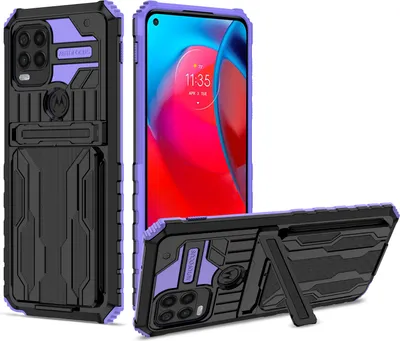 Produktbild von Moto G Stylus 5G Hülle, Hybrid Robust Schutz Stoßfest Schutzhülle mit Kartenhalter Ständer für Motorola Moto G Stylus 5G Lila