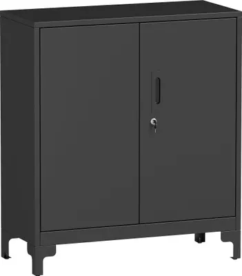 Produktbild von Verschließbarer Metall-Büroschrank, 2-stufige Kommode, schwarz, Büroorganisation, Stauraum